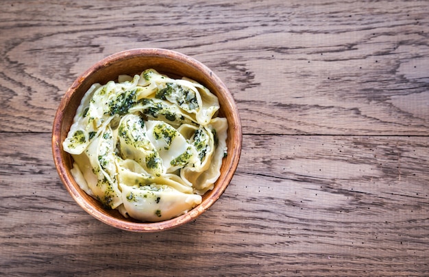 Tortellini with ricotta and spinach under mint sauce