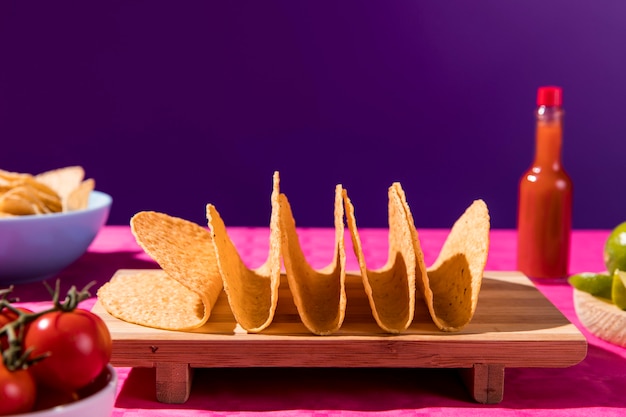 Photo tortilla for tacos on wooden board