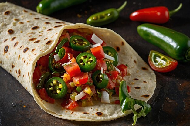 Tortilla with fresh salsa and diced jalapeAos