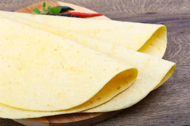 Tortilla on the wood background