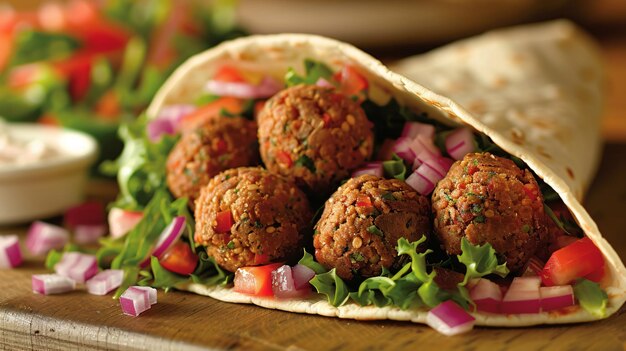 Tortilla wrap filled with flavorful falafel and crisp salad