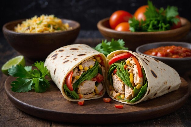 Tortilla wraps filled with chicken and beans