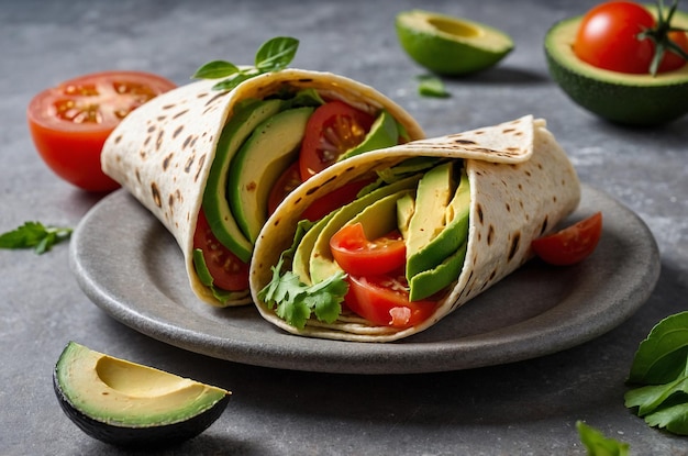 Tortilla wraps with fresh tomato and avocado