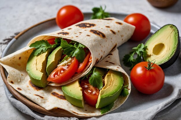 Tortilla wraps with fresh tomato and avocado