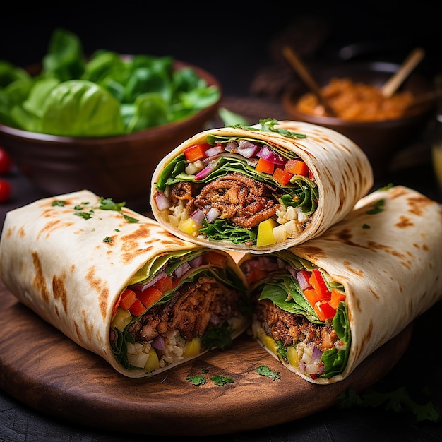 Tortilla wraps with meat and vegetables