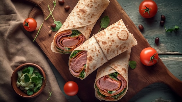 Tortilla wraps with tender entrecote beef steak