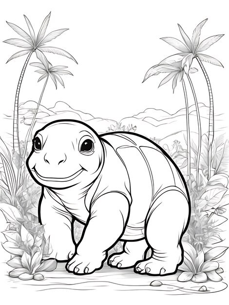 Tortoise line smoothly outline coloring page white backgroundwith shape tree ai generated