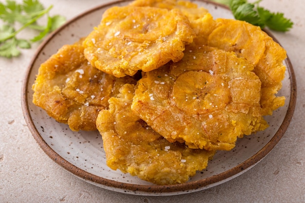 Tostones traditional Carribean dish twice fried plantains