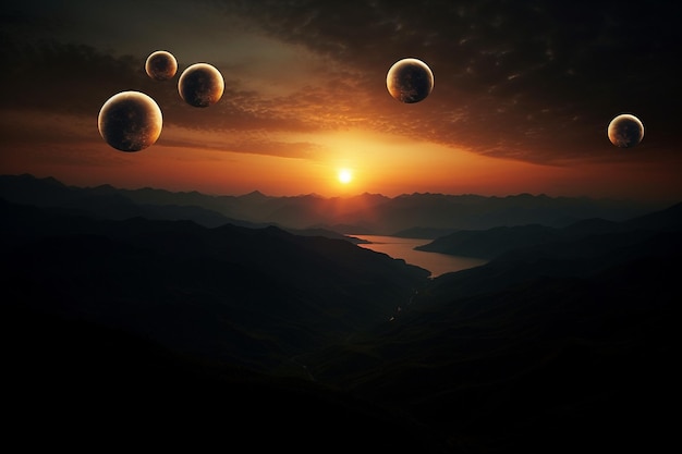 Total Solar Eclipse Over Mountain Range