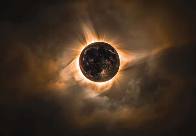 total solar eclipse seen from the ground showing an almost completely black sun