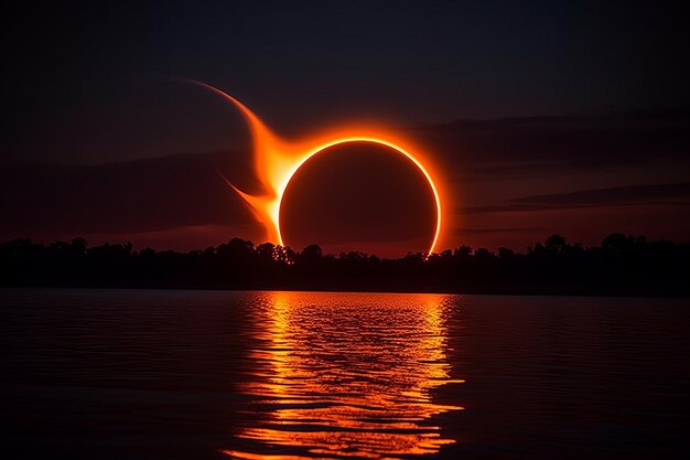 Photo total solar eclipse with spectacular celestial alignment and captivating lunar shadow