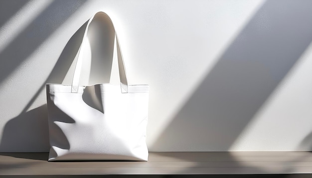 Photo tote bag white canvas bag white wall with shadows