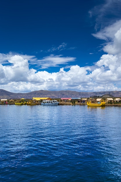 Totora boat on the Titicaca lake near Puno Peru