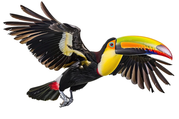 Toucan in Flight Isolated on White Background Cutout