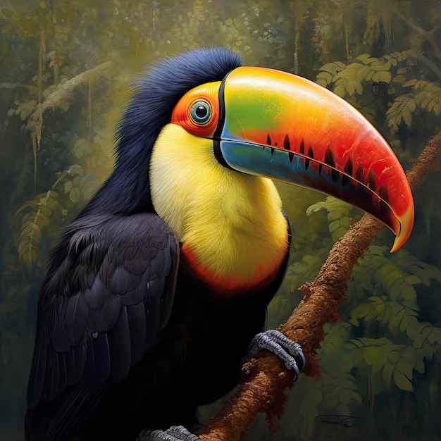 A toucan perched on a tree branch