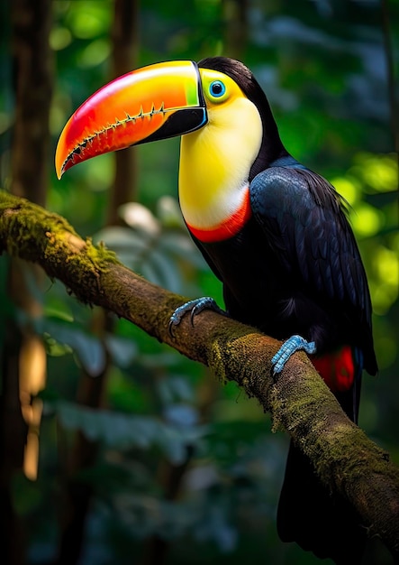 A toucan perched on a tree branch