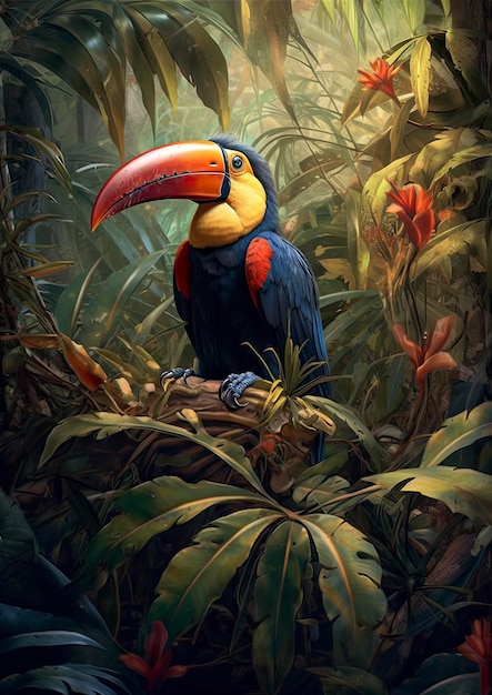 A toucan perched on a tree branch