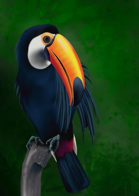 Toucan realistic illustration of a beautiful toucan in Brazil hand drawn