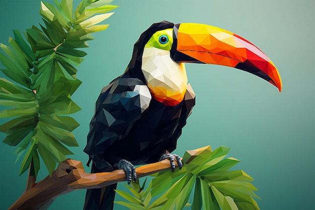 A toucan sits on a branch in a tropical rainforest