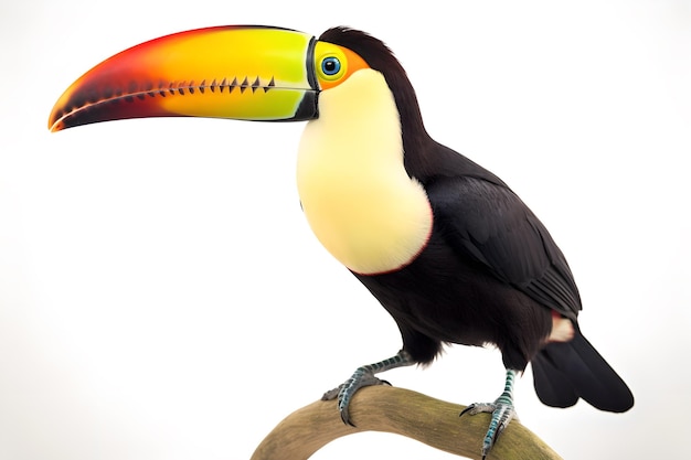 A toucan sits on a branch