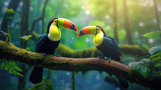 Toucan sitting on the branch in the forest