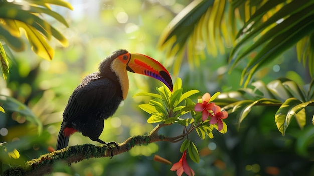 Toucan sitting on the branch of the tree Stock