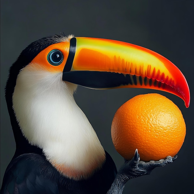 Photo a toucan with a large beak that has a orange on it