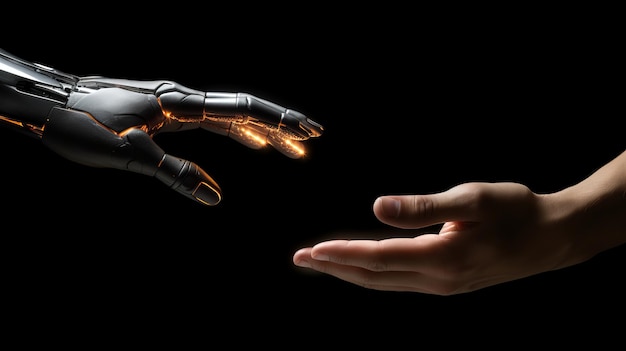 A touch of a human hand and an AI robot