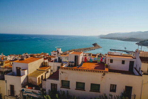 Tourism, spanish landscape with deep blue sea andmediterranean  architecture