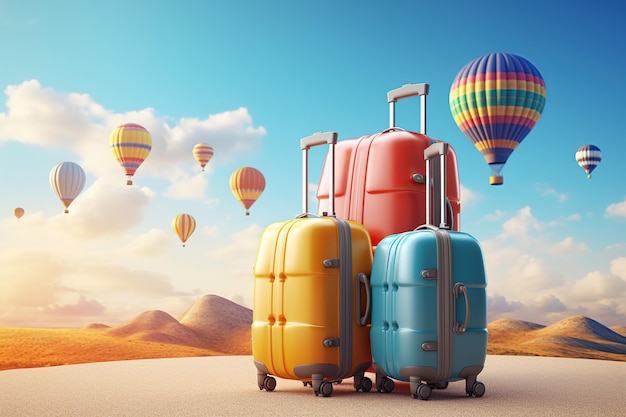 Tourism and summer holidays with colorful suitcase