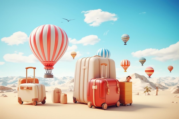 Tourism and summer holidays with red suitcase