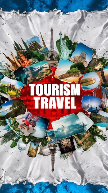 Tourism and travel concept collage on white background illustration