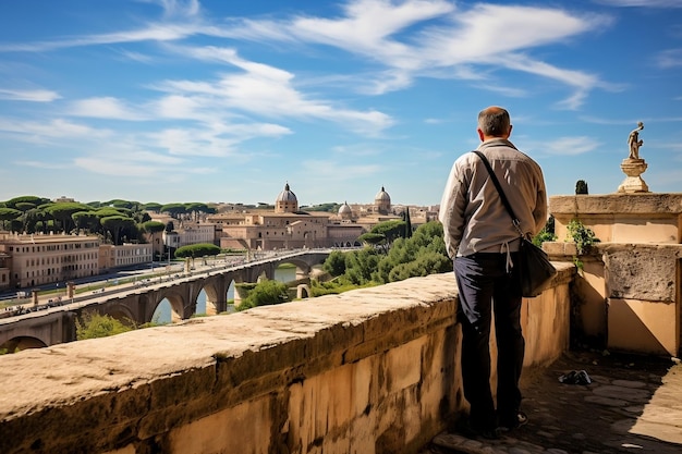 Tourist Admiring Rome39s View from Castel Sant39Angelo Generative AI