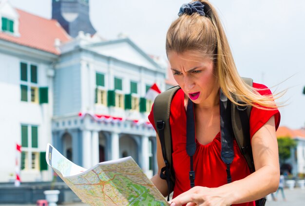 Tourist being lost in Jakarta, Indonesia 