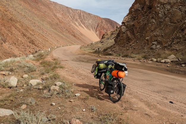 Tourist bike on a mountain road