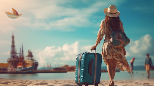 Tourist holding her luggage