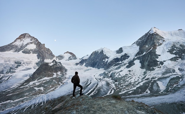 Tourist looking at mountains scenery