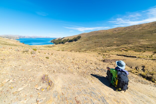 Tourist looking at view