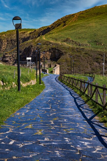 Tourist path between mountains in northern Spain