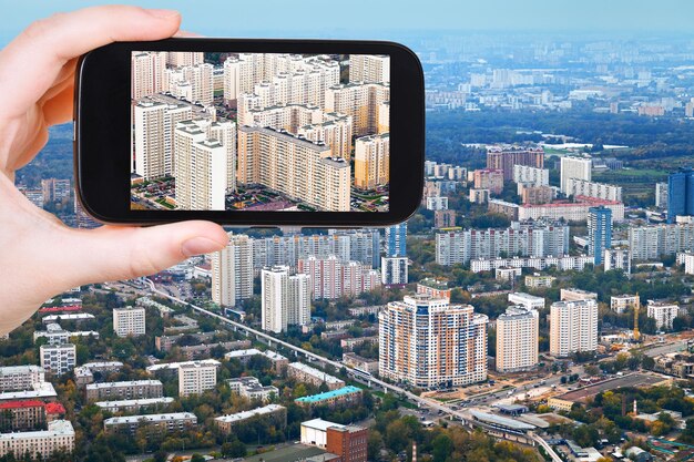 Tourist photographs of block of modern houses