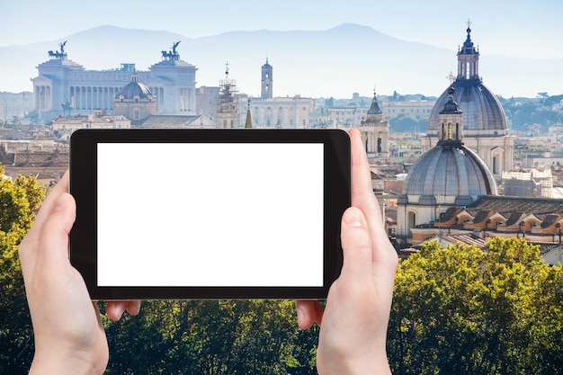 Tourist photographs historic center of Rome