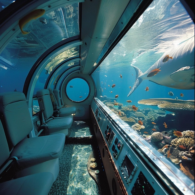 Photo tourist submarine offering panoramic views of coral reefs and marine life