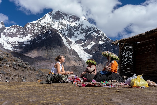 Tourists on their way to the Ausangate mountain in the city of Cusco