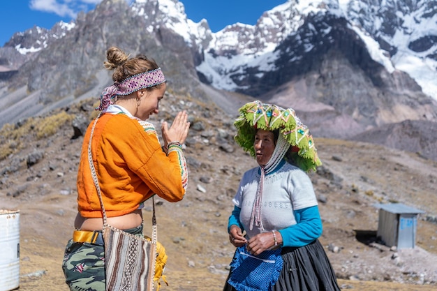 Tourists on their way to the Ausangate mountain in the city of Cusco