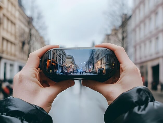 Photo tourists using glasses to explore city s historical landmarks