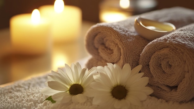 a towel with flowers and a ring on it