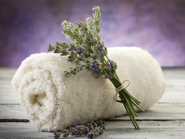 Towel with lavender spa concept