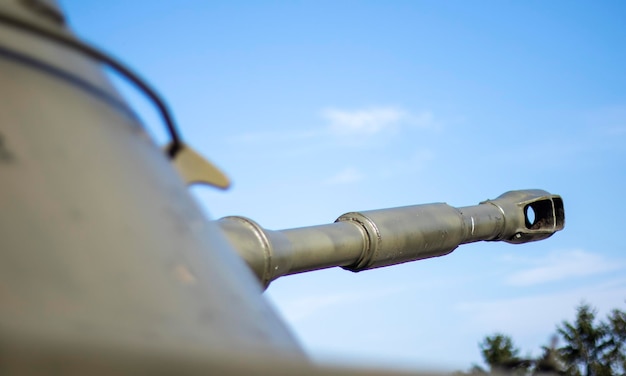 Tower of an armored personnel carrier or tank Heavy weapons of war sky background Army equipment