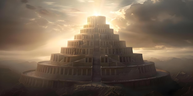 Photo the tower of babel in ancient babylon a biblical tale of multilingual speech concept ancient babylon tower of babel multilingual speech biblical tale language diversity