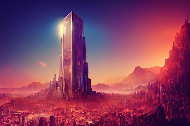 Tower of Babel as religion concept Digital art style illustration painting